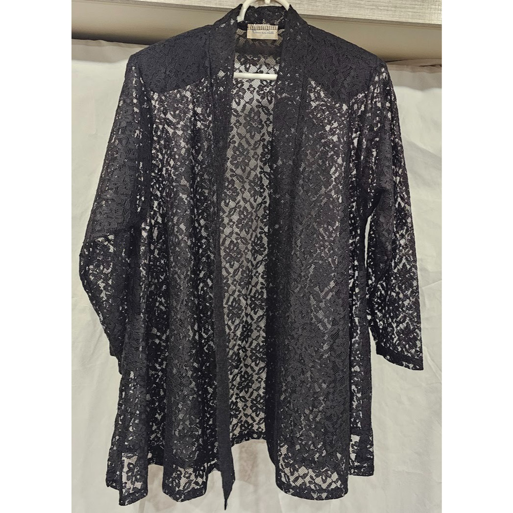 Oscar de La Renta Women Black Eyelet Cardigan Jacket Coverup VINTAGE LG / XL